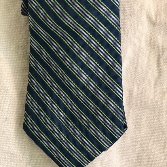 Theory Mens Slim Green and Blue Striped Rep Tie - Picture 2 of 5
